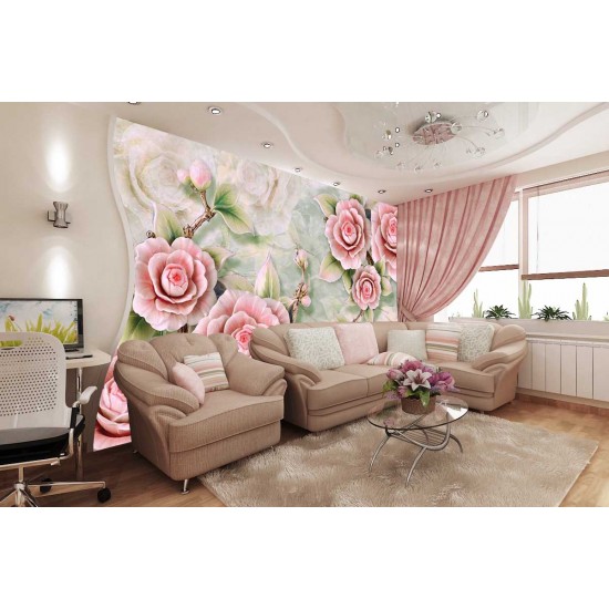 Wall murals porcelain 3D relief pink flowers in 2 variants