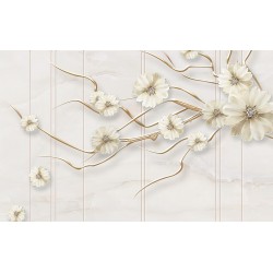Wallpapers 3D effect twig with diamond flowers in 2 colors