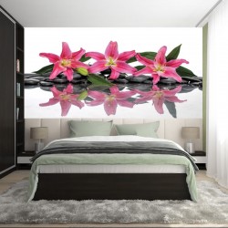 Wall murals spa stones with pink lilies
