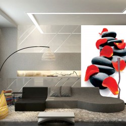 Wall murals path with spa stones and red petals