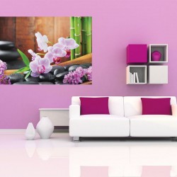 Wallpapers mural spa composition with bamboo and pink flowers