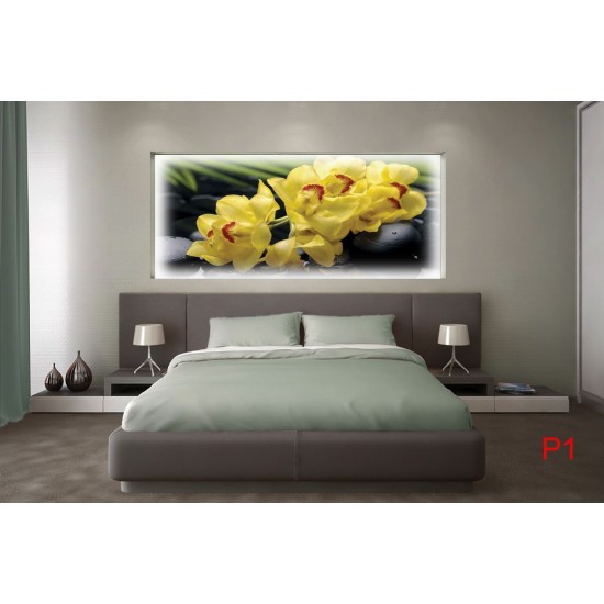 Photo mural spa stones and yellow orchids Photo mural spa stones and yellow orchids
