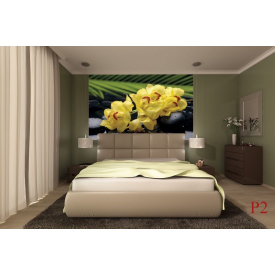 Photo mural spa stones and yellow orchids Photo mural spa stones and yellow orchids
