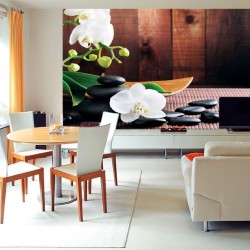 Wallpapers mural spa composition with orchids on brown background