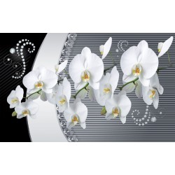 Wallpapers mural white orchids with diamond ornaments in 2 colors