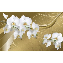 Wallpapers mural white orchids on golden  background with ornaments