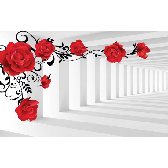 Wall murals 3d model red roses in tunnel Wall murals 3d model red roses in tunnel