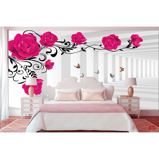Wall murals 3d model pink roses in tunnel Wall murals 3d model pink roses in tunnel