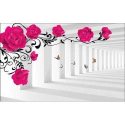 Wall murals 3d model pink roses in tunnel Wall murals 3d model pink roses in tunnel