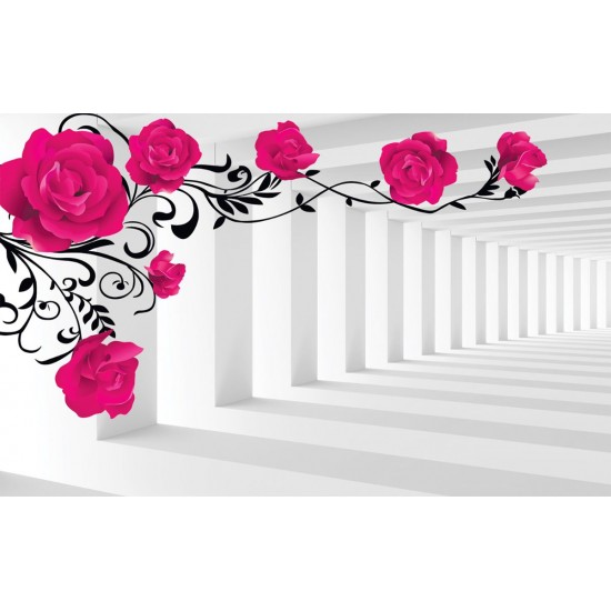 Wall murals 3d model pink roses in tunnel Wall murals 3d model pink roses in tunnel