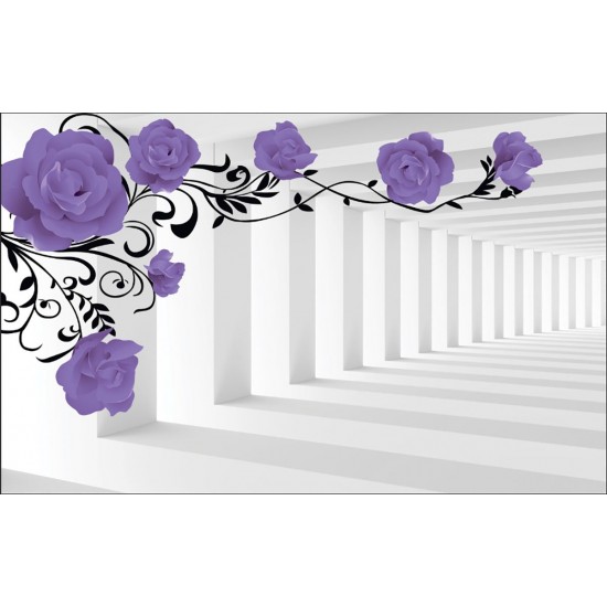 Wall murals 3d mode purple roses in tunnel Wall murals 3d mode purple roses in tunnel