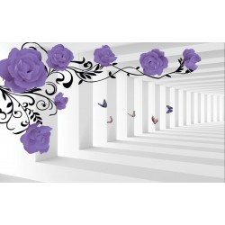 Wall murals 3d mode purple roses in tunnel Wall murals 3d mode purple roses in tunnel