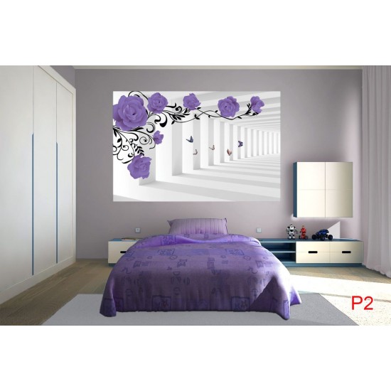 Wall murals 3d mode purple roses in tunnel Wall murals 3d mode purple roses in tunnel