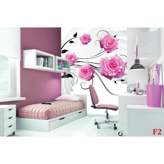 Wallpapers 3D tunnel with pink roses and drops in 2 colors