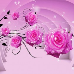 Wallpapers 3D tunnel with pink roses and drops in 2 colors