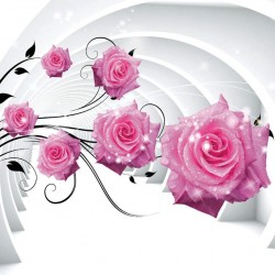 Wallpapers 3D tunnel with pink roses and drops in 2 colors
