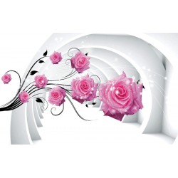 Wallpapers 3D tunnel with pink roses and drops in 2 colors