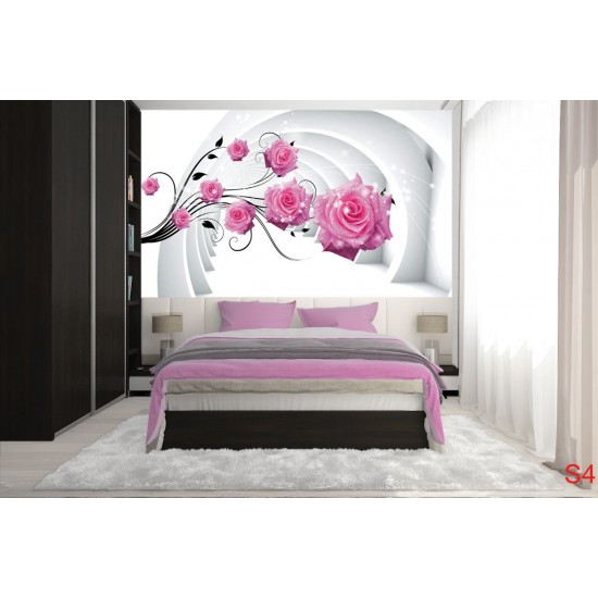 Wallpapers 3D tunnel with pink roses and drops in 2 colors