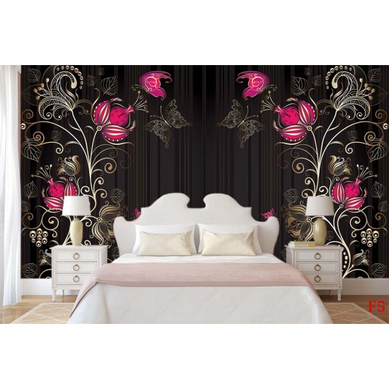 Wallpapers mural Gold ornaments and cyclamen color Wallpapers mural Gold ornaments and cyclamen color