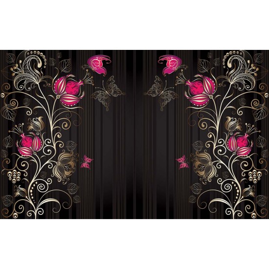 Wallpapers mural Gold ornaments and cyclamen color Wallpapers mural Gold ornaments and cyclamen color