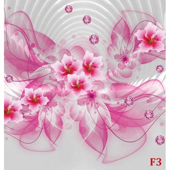 Wall murals 3d abstraction with flowers and pink diamonds