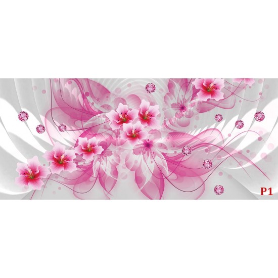 Wall murals 3d abstraction with flowers and pink diamonds