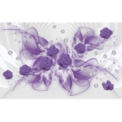 Wall murals 3d abstraction with purple flowers and diamonds