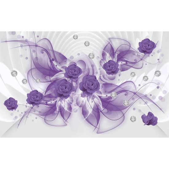 Wall murals 3d abstraction with purple flowers and diamonds
