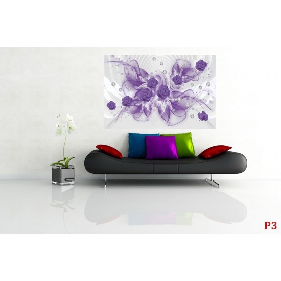 Wall murals 3d abstraction with purple flowers and diamonds
