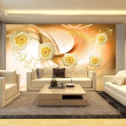 Wall murals composition of roses and ornaments in orange gamma