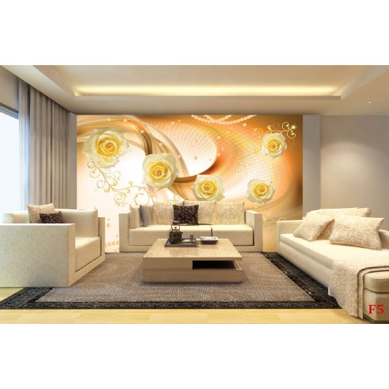 Wall murals composition of roses and ornaments in orange gamma Wall murals composition of roses and ornaments in orange gamma