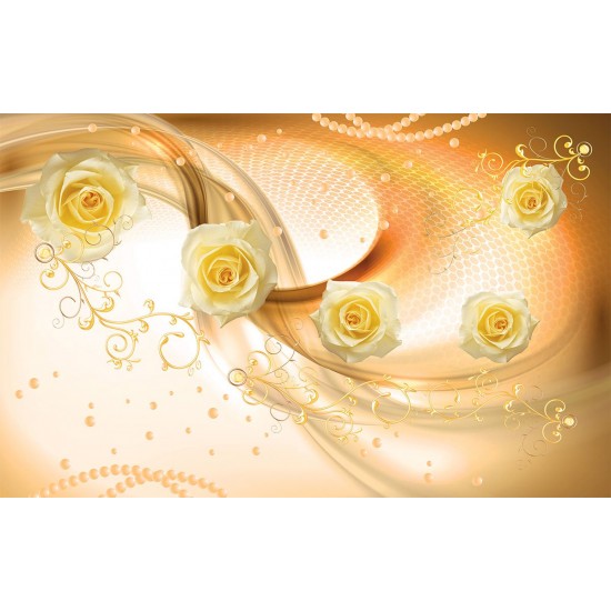 Wall murals composition of roses and ornaments in orange gamma Wall murals composition of roses and ornaments in orange gamma