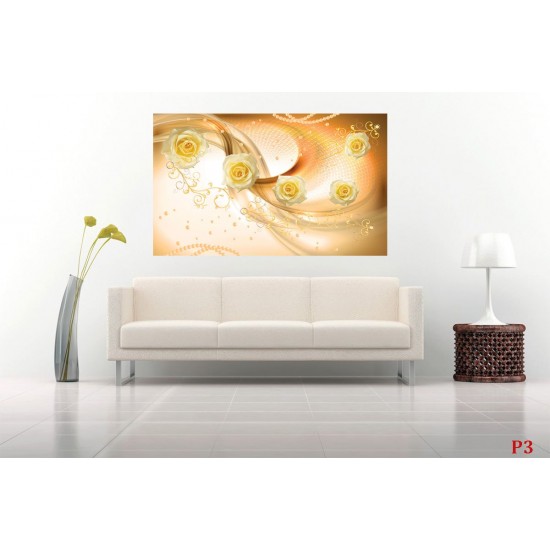 Wall murals composition of roses and ornaments in orange gamma Wall murals composition of roses and ornaments in orange gamma