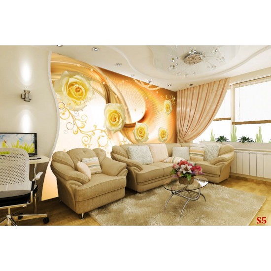 Wall murals composition of roses and ornaments in orange gamma Wall murals composition of roses and ornaments in orange gamma