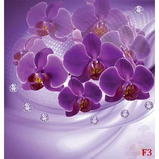 Wall murals 3d composition with purple orchids and diamonds