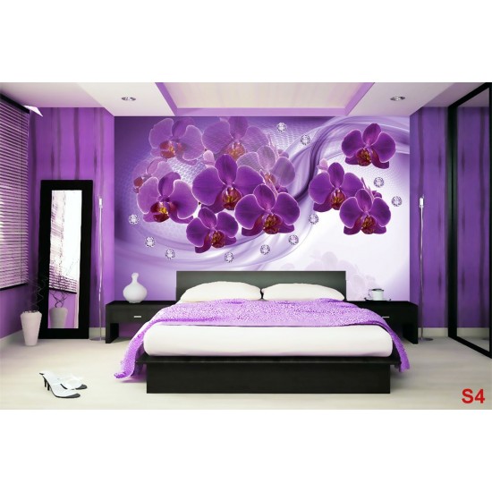 Wall murals 3d composition with purple orchids and diamonds