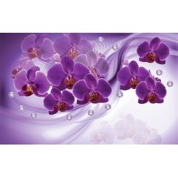 Wall murals 3d composition with purple orchids and diamonds