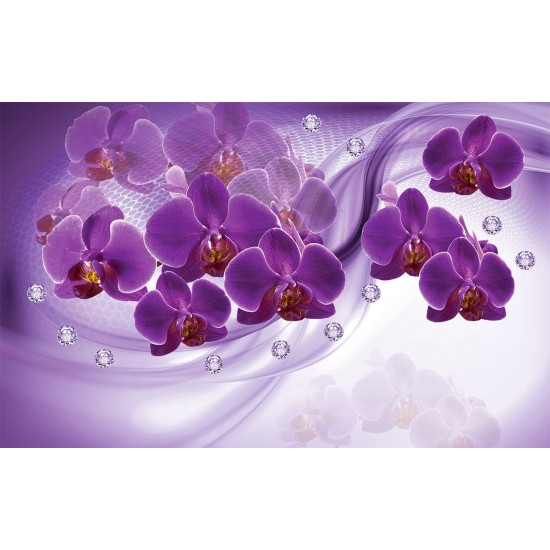 Wall murals 3d composition with purple orchids and diamonds