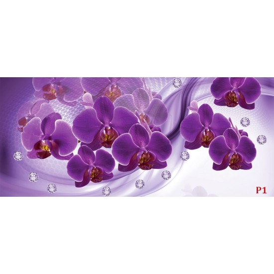 Wall murals 3d composition with purple orchids and diamonds