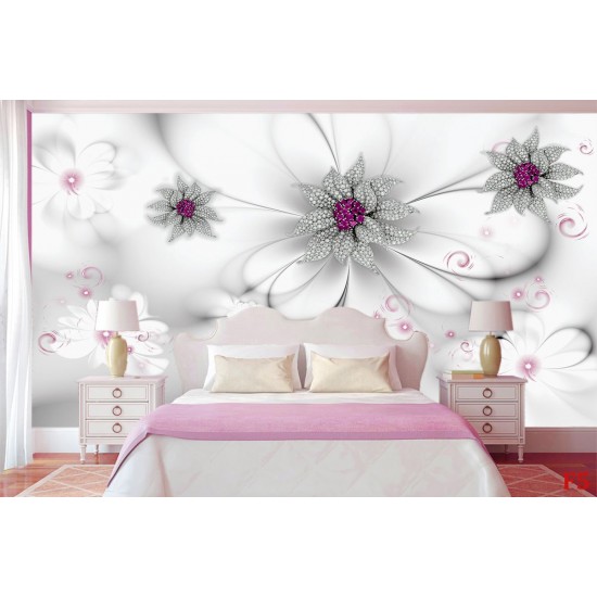 Wall murals diamond flowers on a soft gray background Wall murals diamond flowers on a soft gray background