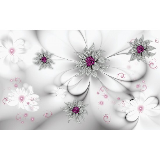 Wall murals diamond flowers on a soft gray background Wall murals diamond flowers on a soft gray background