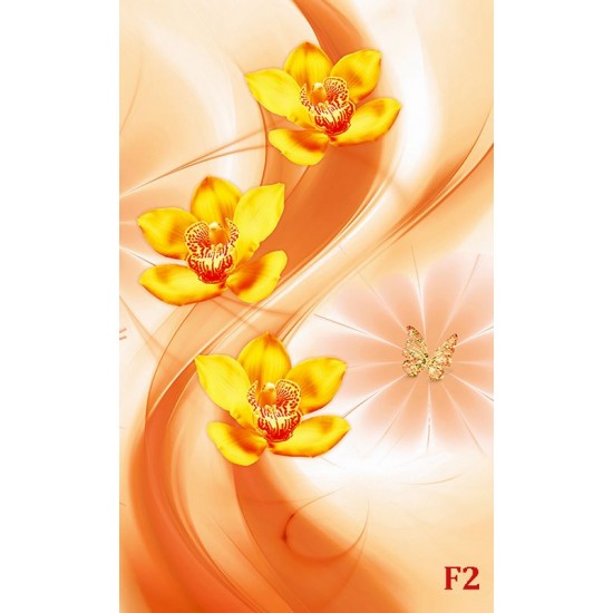 Wall murals 3d composition with orange orchids and butterflies Wall murals 3d composition with orange orchids and butterflies