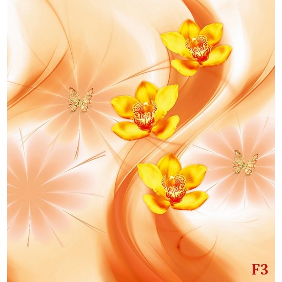 Wall murals 3d composition with orange orchids and butterflies Wall murals 3d composition with orange orchids and butterflies