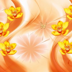 Wall murals 3d composition with orange orchids and butterflies