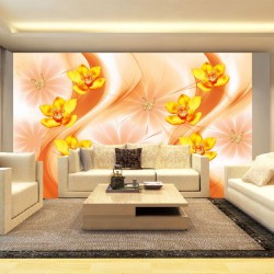 Wall murals 3d composition with orange orchids and butterflies