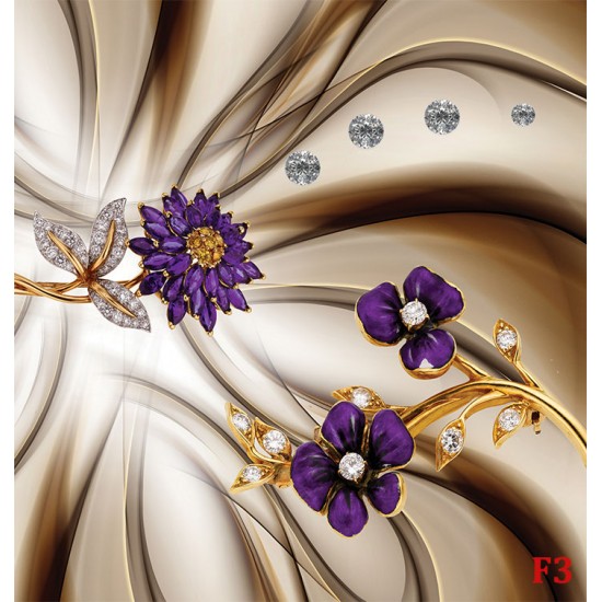 Wall murals composition with diamond purple flowers in 2 variants Wall murals composition with diamond purple flowers in 2 variants