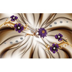 Wall murals composition with diamond purple flowers in 2 variants