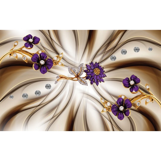 Wall murals composition with diamond purple flowers in 2 variants Wall murals composition with diamond purple flowers in 2 variants