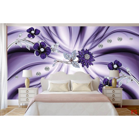 Wall murals composition with diamond purple flowers in 2 variants Wall murals composition with diamond purple flowers in 2 variants