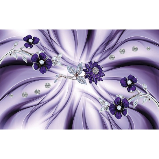 Wall murals composition with diamond purple flowers in 2 variants Wall murals composition with diamond purple flowers in 2 variants